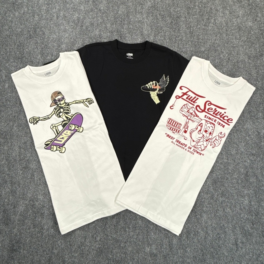 LCKR Boys M 10-12  Graphic T-Shirt 3-Pack Black White Skeleton Skateboard NWT